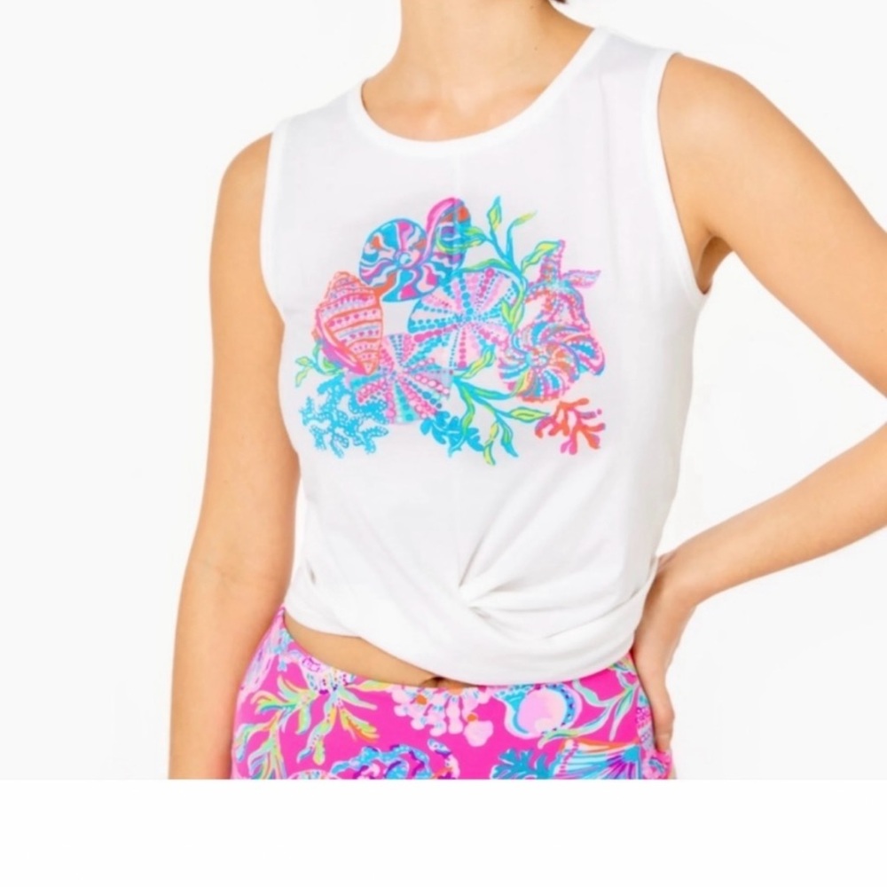 Lilly Pulitzer Greer White Sleeveless Top with Colorful Print